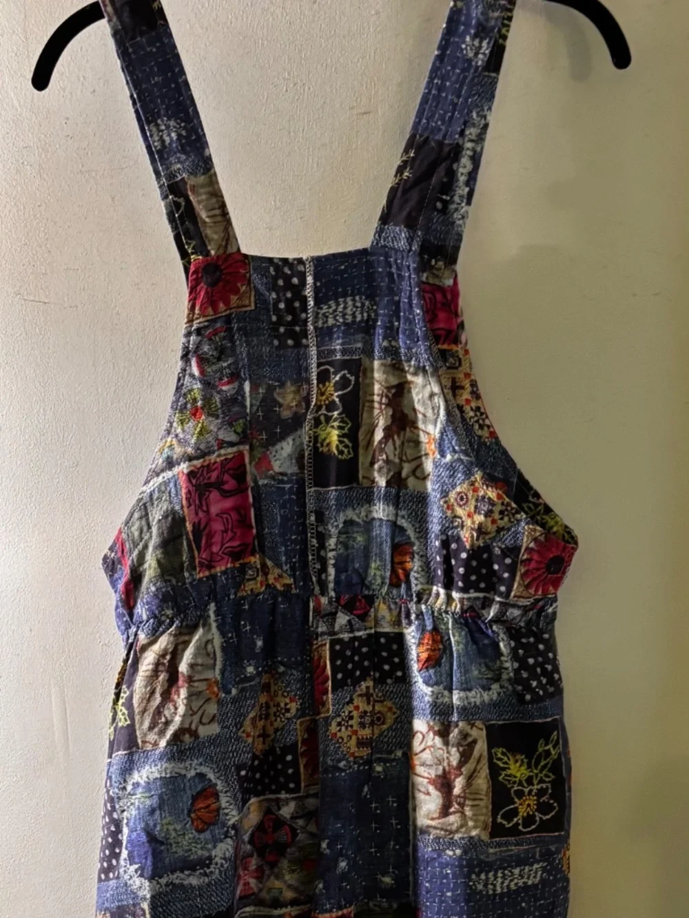 Embroidered Patchwork Denim Jumper Romper in Dark Blue Multi - Picture 4 of 9